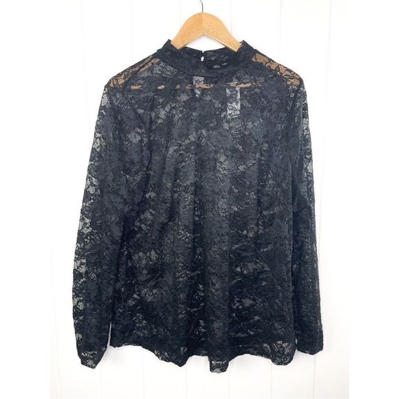 NWT Layne Bryant Black Lace Mock Neck Lagenlook Top Layer Blouse Top 18/20 - Picture 1 of 8